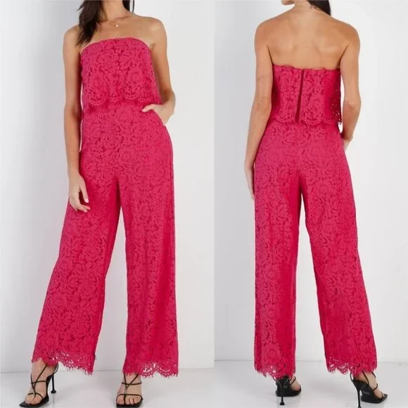 Magenta Pink Lace Jumpsuit - Picture 2 of 6